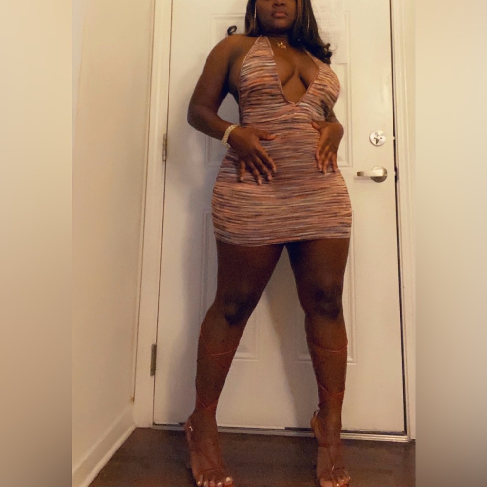 Multicolor Backless Halter Mini Dress